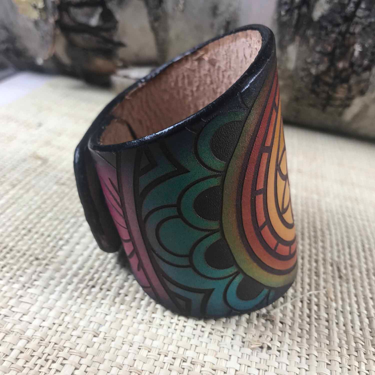 3 Leather Cuff Bracelet Tattoo Cover Up Mandala Design Etsy