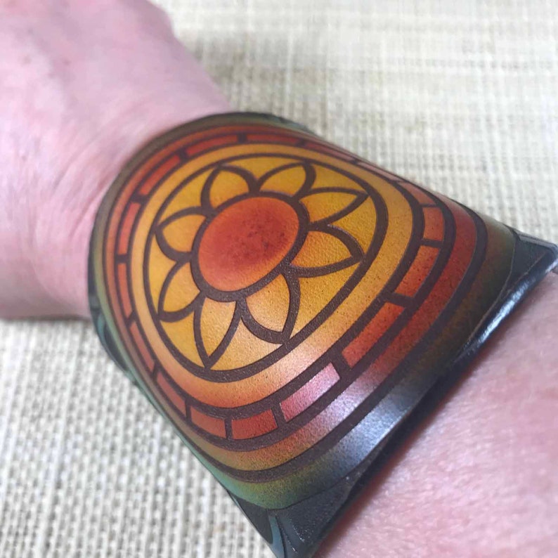 3 Leather Cuff Bracelet Tattoo Cover Up Mandala Design Etsy