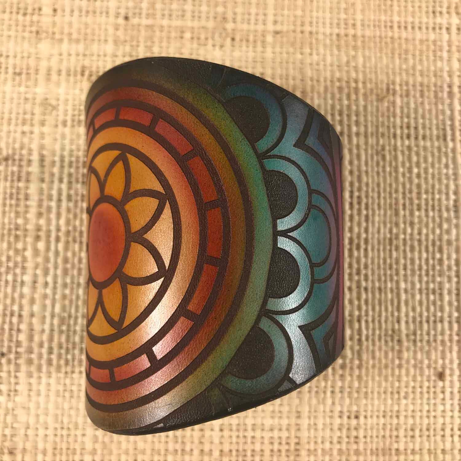 3 Leather Cuff Bracelet Tattoo Cover Up Mandala Design Etsy