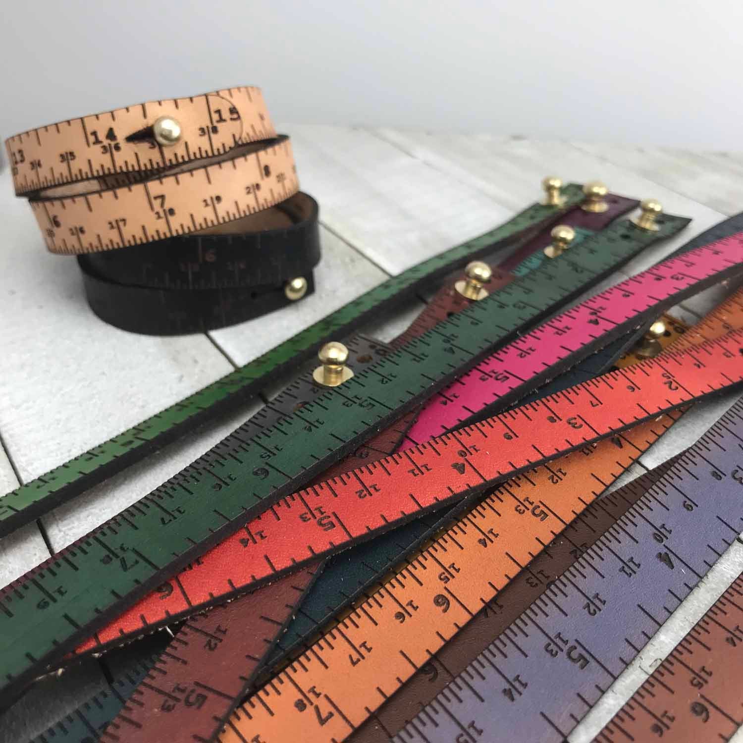 Leather Ruler Bracelet SINGLE/DOUBLE wrap CUSTOM Color & Size