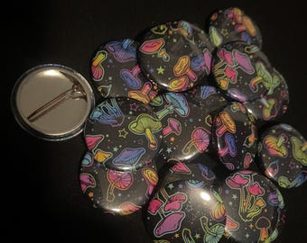 Limited Edition Neon Mushroom Button Badge: Trippy Goth Pin