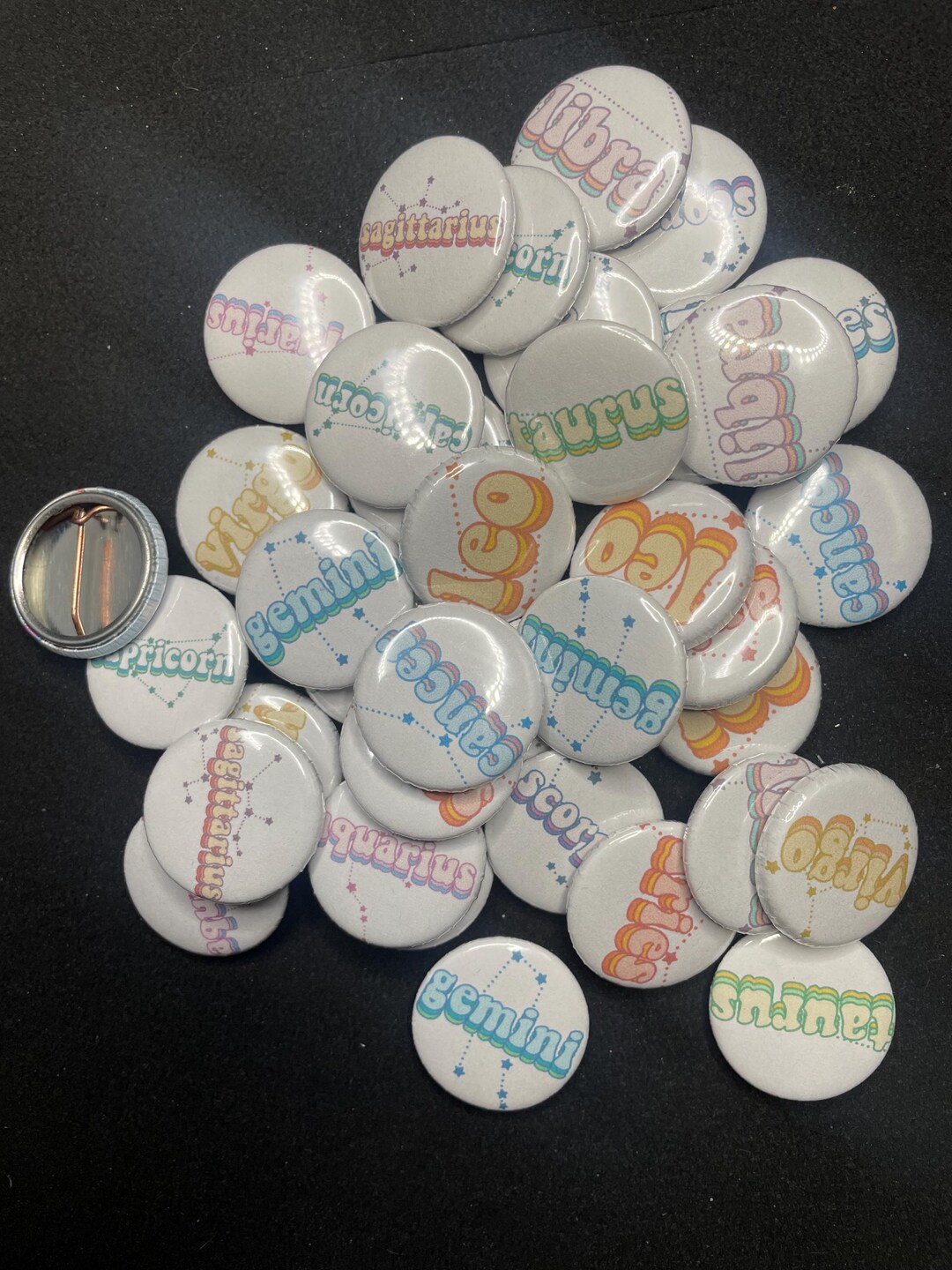 Zodiac Sign Pins: Retro Groovy Astrology Buttons - Etsy