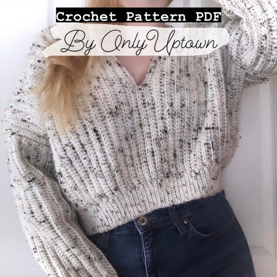 Slouchy Cropped V neck Sweater Crochet Patten Crochet Sweater