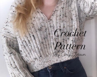 Slouchy Cropped V-Neck Sweater Crochet Patten / Crochet Sweater Pattern PDF / Slouchy and Chunky Cropped Sweater / Fall / Winter Apparel