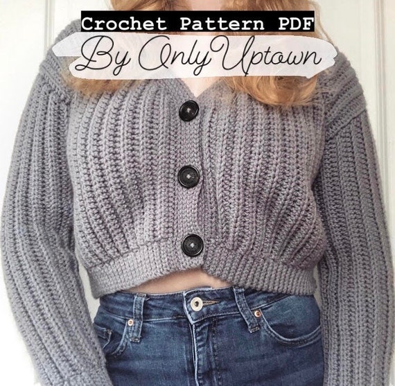 Slouchy Cropped Ribbed Cardigan Crochet Pattern / Crochet Sweater Pattern  PDF / Slouchy and Chunky Cropped Sweater / Fall / Winter Apparel 