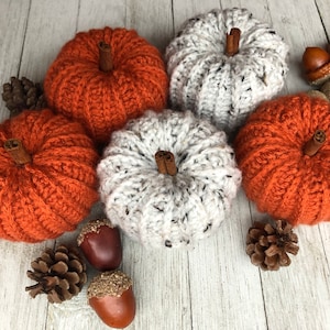 One Autumn/Fall Small Crochet Pumpkin With Cinnamon Stick Stem For Thanksgiving and Halloween Decor