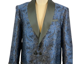 Blue and Grey Paisley with Satin Cuff and Collar