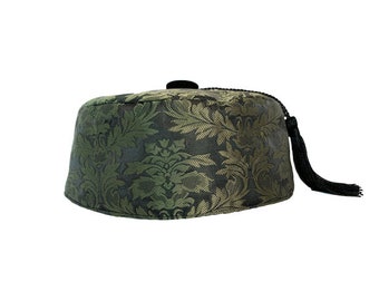 Green Brocade Smoking Cap | Multiple Colors Available | Men's Smoking Hat | Victorian Smoking Cap | Lounging Cap | Pillbox Smoking Hat