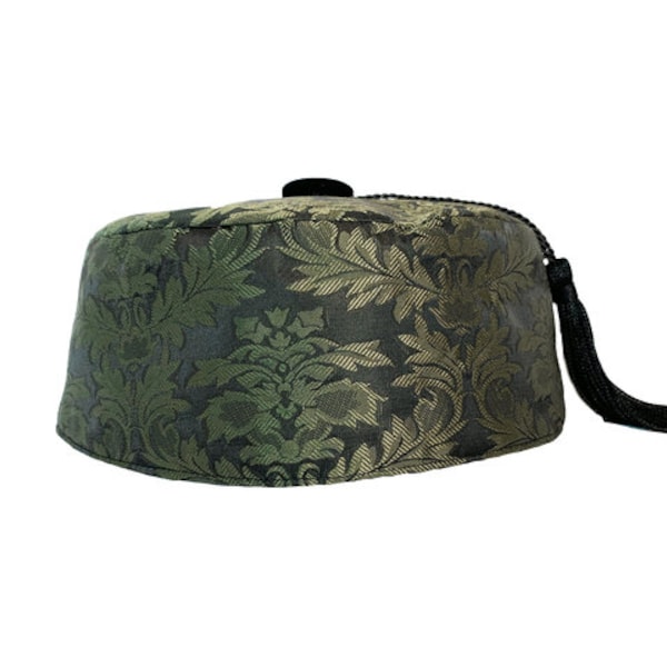 Olive Green Brocade Smoking Cap | Multiple Colors Available | Men's Smoking Hat | Victorian Smoking Cap | Lounging Cap | Pillbox Smoking Hat