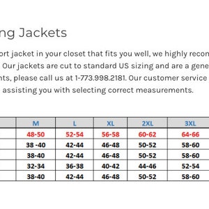 May include: A size chart for men's smoking jackets. The chart shows the corresponding US and European sizes for chest, waist, and hip measurements. The chart also includes a silhouette of a man wearing a jacket.