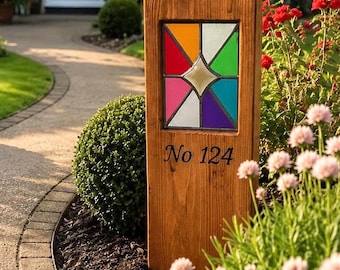 Personalisierte Glasmalerei-Gartenkunst | Altholz Gartenfunktion | Rustikales Outdoor Dekor