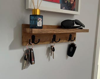 English Oak Waxed Key Holder and Shelf