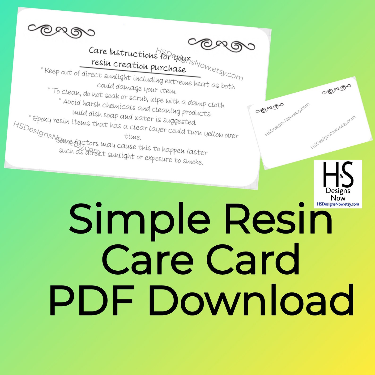 Ready to Print Simple 2 Resin Care Instructions Etsy