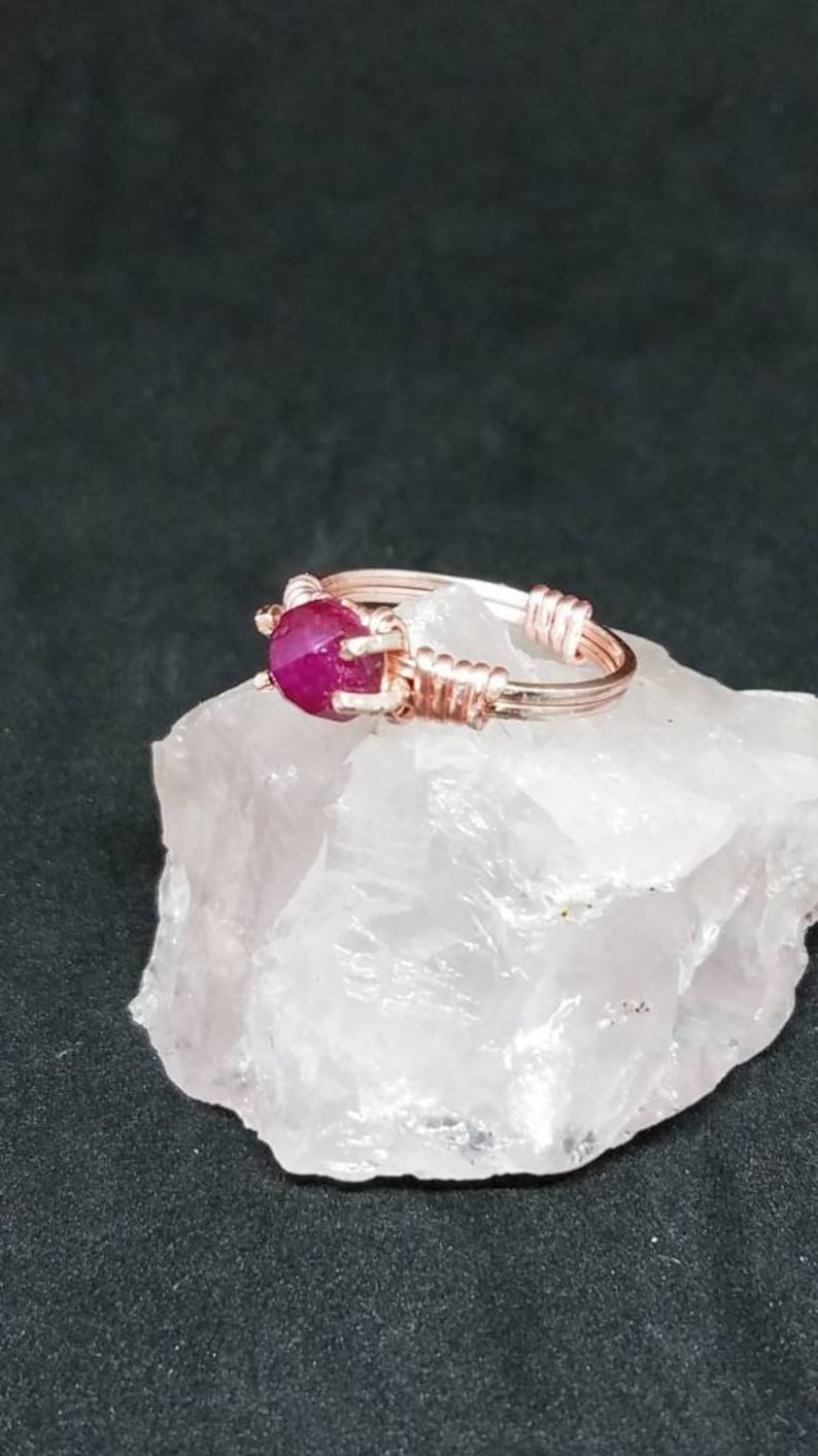 Bare Band Rose Gold Prong Ruby Ring Size 7