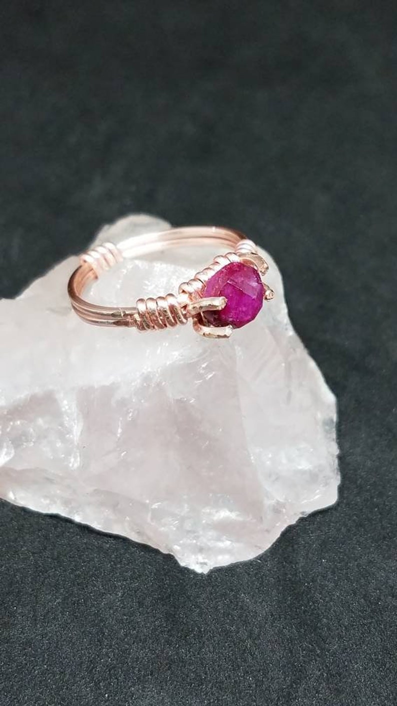 Bare Band Rose Gold Prong Ruby Ring Size 7