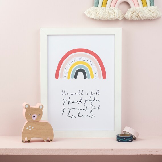 Be kind typography print - Kindness poster - Gallery wall art - Rainbow Kind - Kindness quote - Encouragement print - kids rainbow wall art
