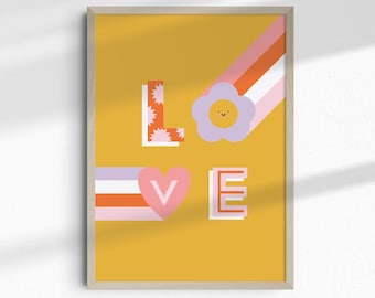Colourful love art print | DIGITAL Print | Funky, Eclectic Home Decor | Maximalist Room| Typographic print