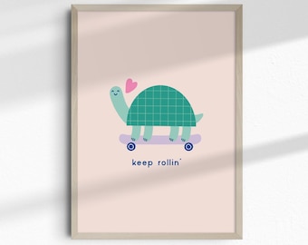 Keep rollin' printable | DIGITAL Print | happy printable | turtle | Motivational | Kids room printable