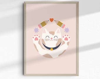 cute cat art print | DIGITAL Print | kids room printable | Pet art | Typographic print