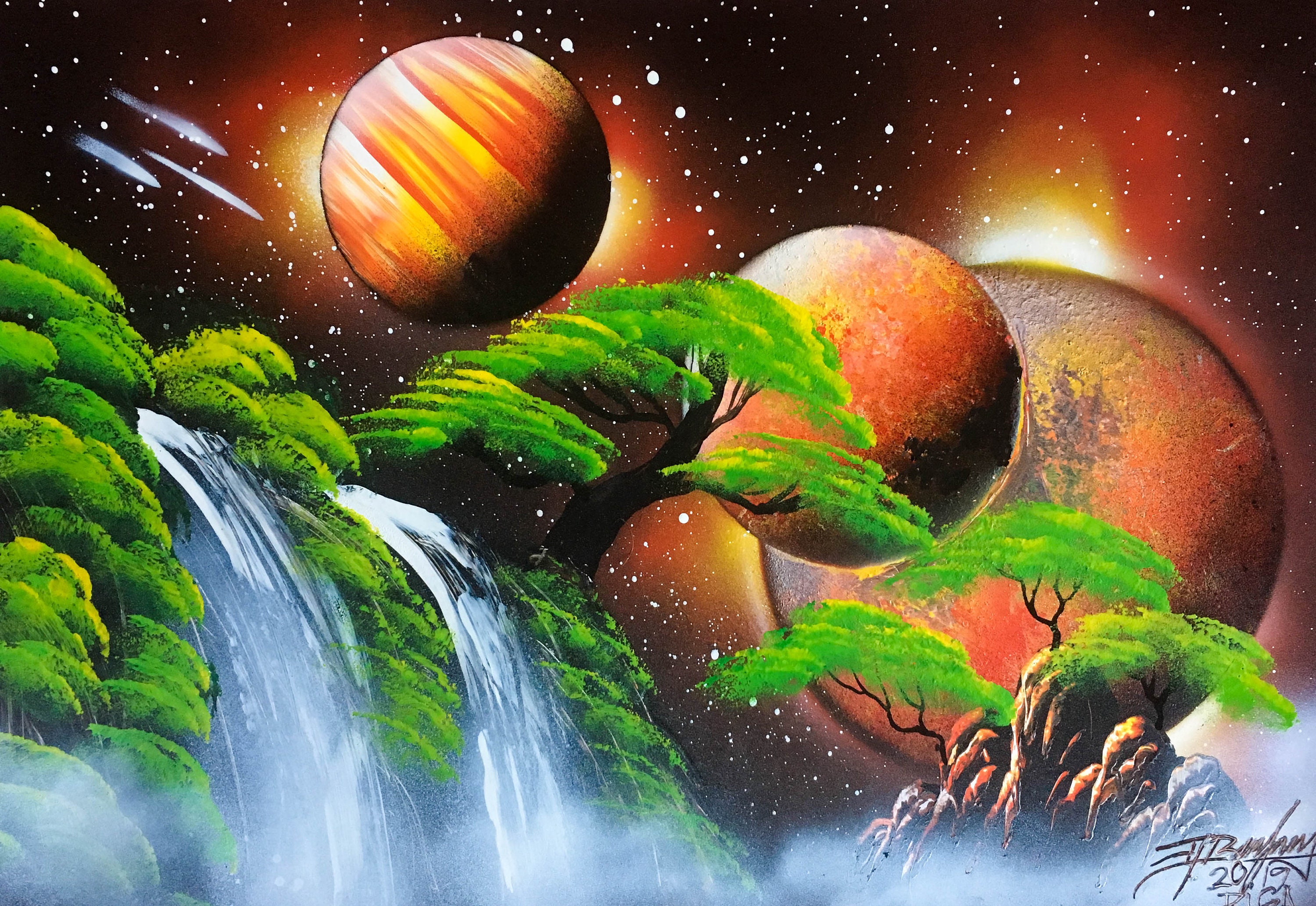 Spray Paint Art / Surreal Art / Three Home Decor / Etsy