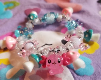 Animal Stim and Fidget Pal Kandi Bracelets - Transgender Flag Axolotls