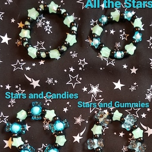 Blue Glow in the Dark Star Heart and Moth Charm Kandi Bracelet
