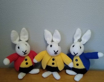 little 9 inch white rabbit with removable jacket Knitting pattern