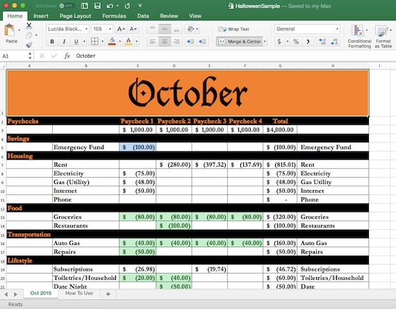 Tematyce Halloween Alokowany Budżet Szablon Excel