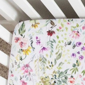 Crib Sheet Girl, Wildflowers Baby Bedding, Changing Pad Cover, Nursing Pillow Cover, Watercolor Floral Crib Bedding, 4Moms, Side Sleeper