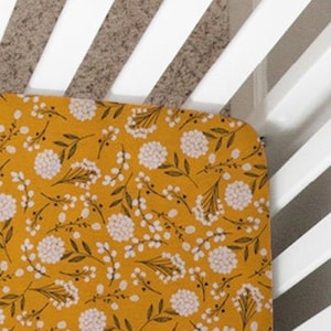 Mustard Floral Crib Sheet, Changing Pad Cover, Mustard Dandelions, Mini Crib Sheet, Bassinet Sheet, Crib Bedding, Nursing Pillow Cover