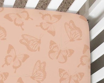 Baby Bedding, Blush Butterflies, Crib Sheet, Changing Pad Cover, Nursing Pillow Cover, Mini Crib Sheet, Bassinet Sheets, Nursery Decor