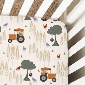 Farm Crib Sheet, Changing Pad Cover, Nursing Pillow Cover, Mini Crib Sheet, Bassinet Sheet, Baby Bedding, Nursery Decor, Chickens, Tractor