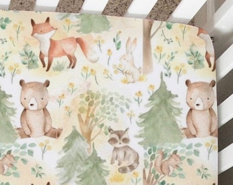 Woodland Animals Crib Sheet, Changing Pad Cover, Nursing Pillow Cover, MINI Crib Sheet, Bassinet Sheet, Forest Animals, Baby Bedding Neutral