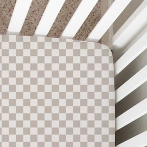 Taupe Checkered Crib Sheet, Changing Pad Cover, Nursing Pillow Cover, Bassinet Sheet, Mini Crib Sheet, Baby Gift, Trendy, Neutral, Nursery
