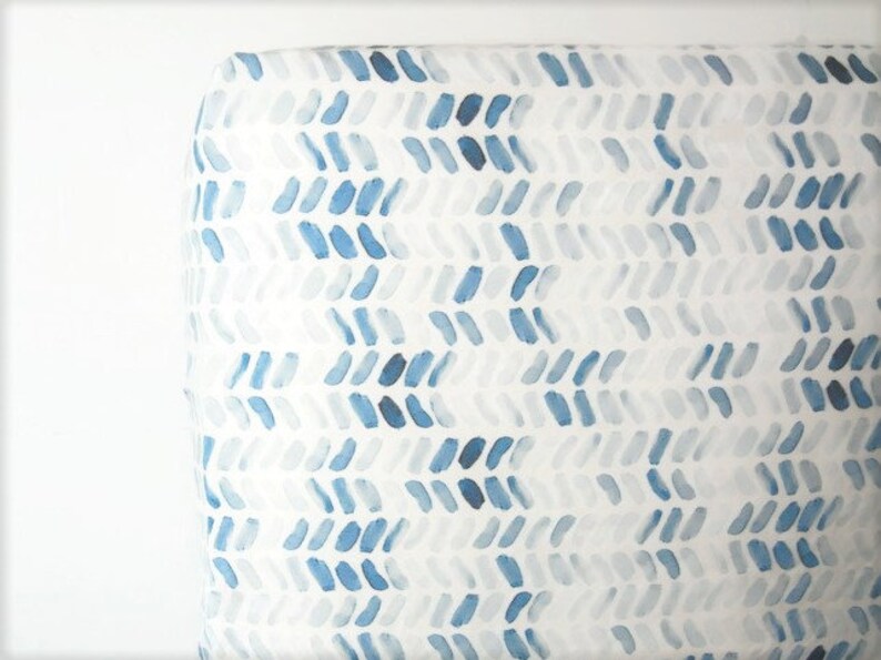 Crib Sheet Boy/girl Watercolor Blue Herringbone Baby Bedding Etsy