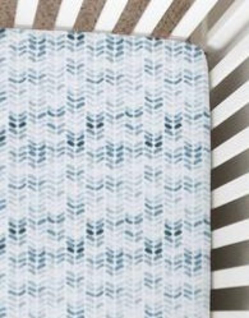 Crib Sheet Boy/girl Watercolor Blue Herringbone Baby Bedding Etsy