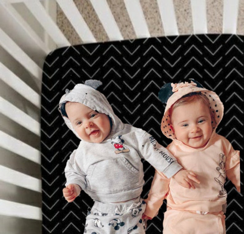 Black and White Crib Sheet Herringbone Baby Bedding Changing Etsy