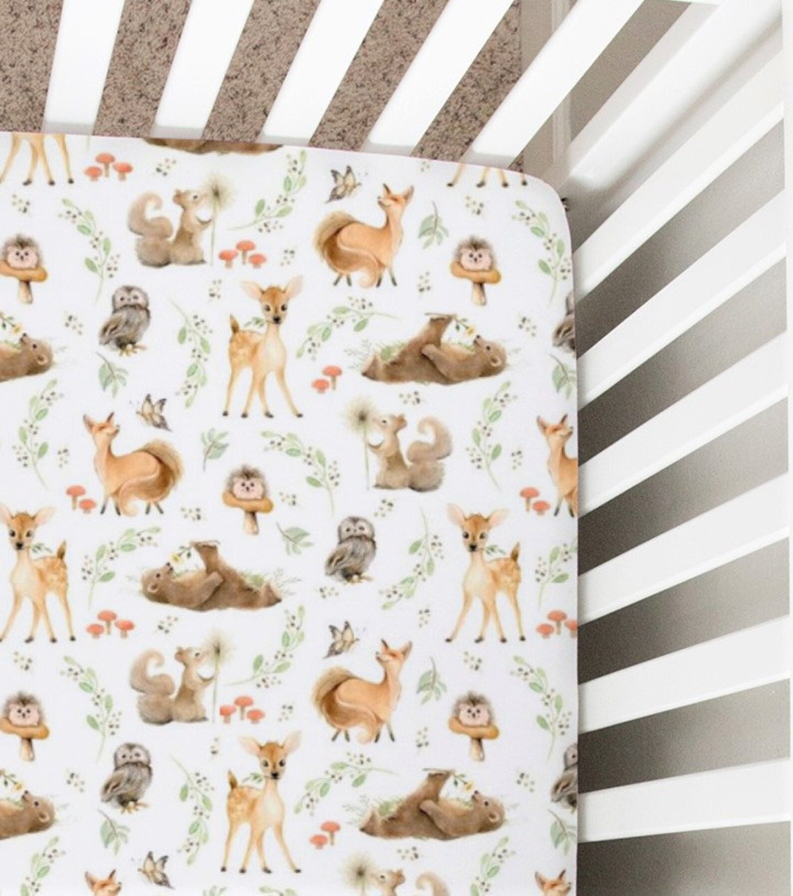 Crib Bedding Woodland Animals Greenery Crib Sheet Changing Etsy