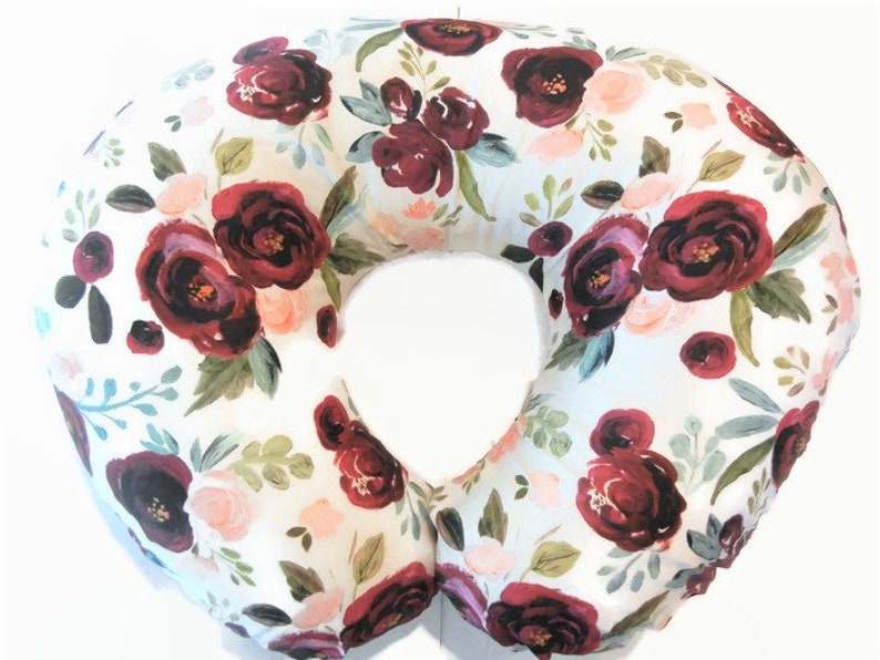 Floral Boppy Cover Deep Burgundy and Blush Nursing Pillow Etsy