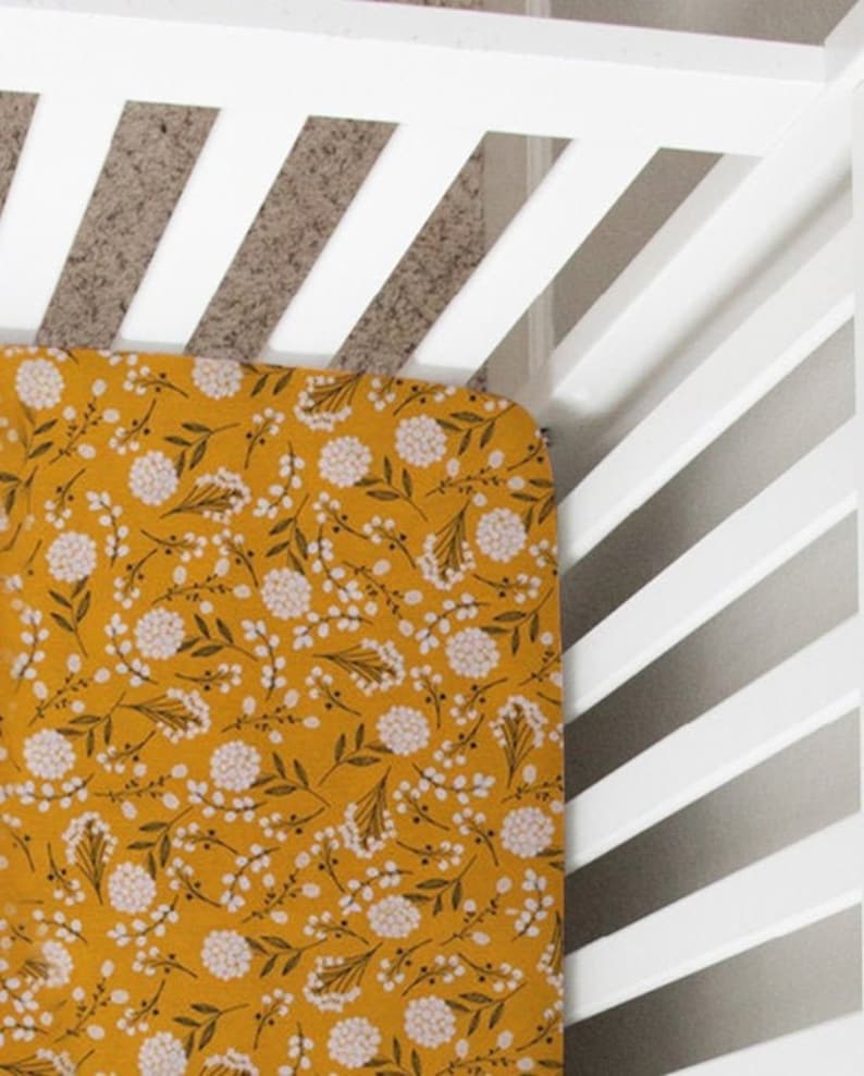 Mustard Floral Crib Sheet Changing Pad Cover Mustard Etsy