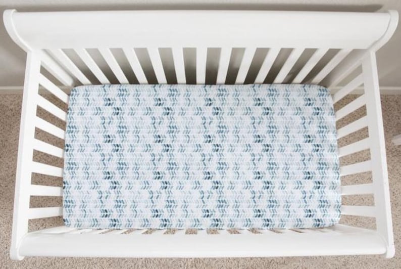 Crib Sheet Boy/girl Watercolor Blue Herringbone Baby Bedding Etsy