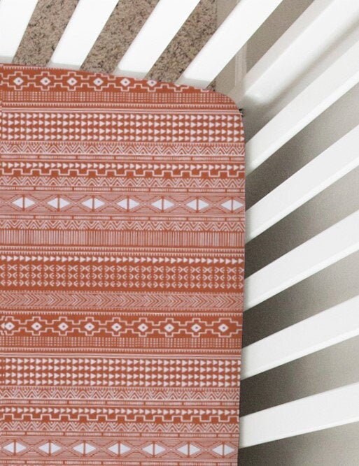 Rust Mudcloth Crib Sheet Changing Pad Cover Nursing Pillow Etsy