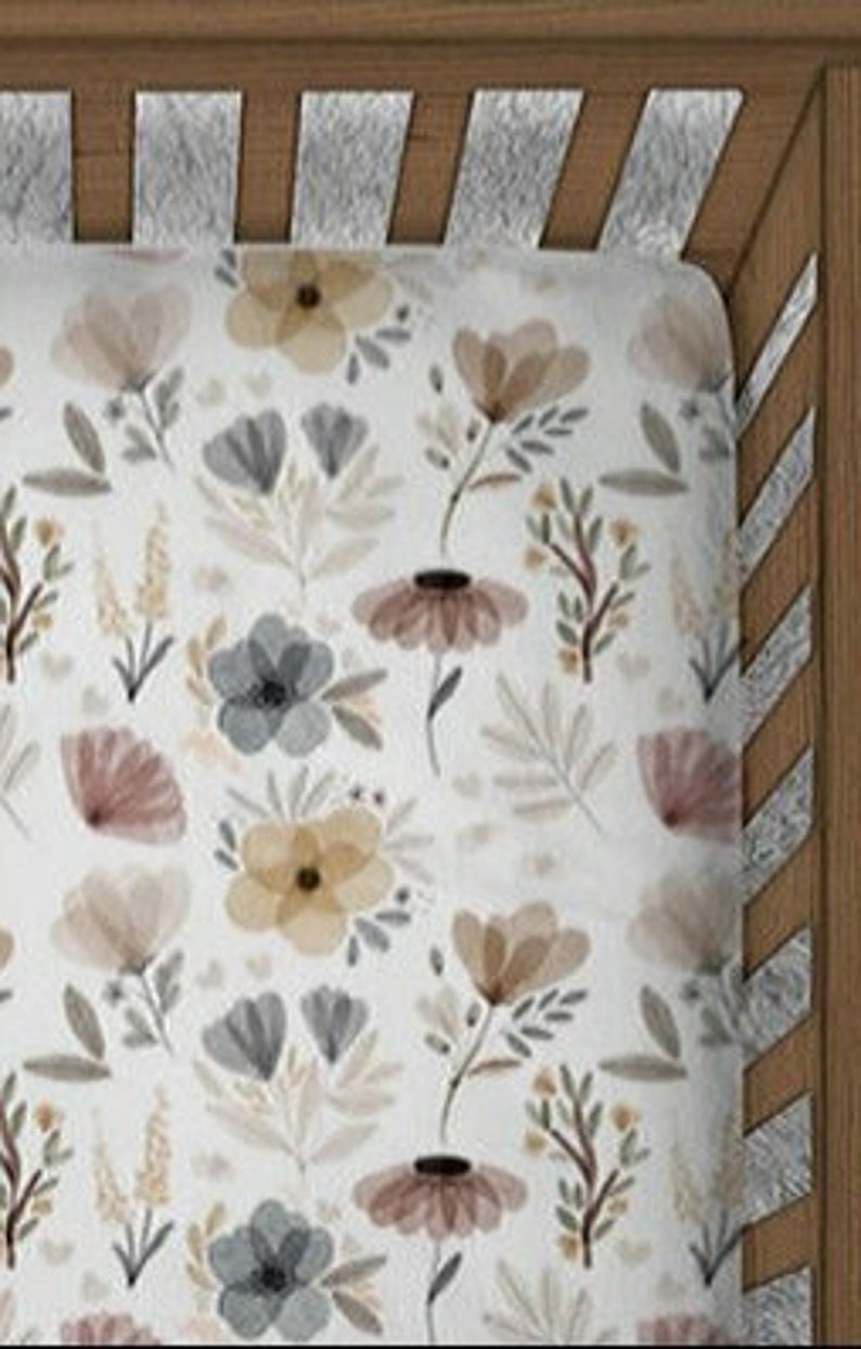 Crib Bedding Earthtone Floral Crib Sheet Changing Pad Etsy