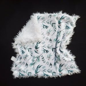 Lovey, Watercolor Eucalyptus, 17x17&quot;, Minky/Llama Faux Fur Lovey, Security Blanket, Stroller Blanket, Carseat Blanket, Greenery