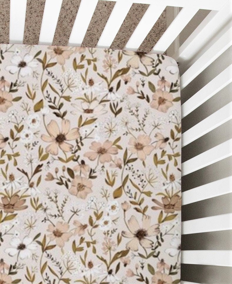 Crib Bedding, Earthy Vintage Floral, Changing Pad Cover, Nursing Pillow Cover, Mini Crib Sheet, Bassinet Sheet, Neutral Baby Nursery