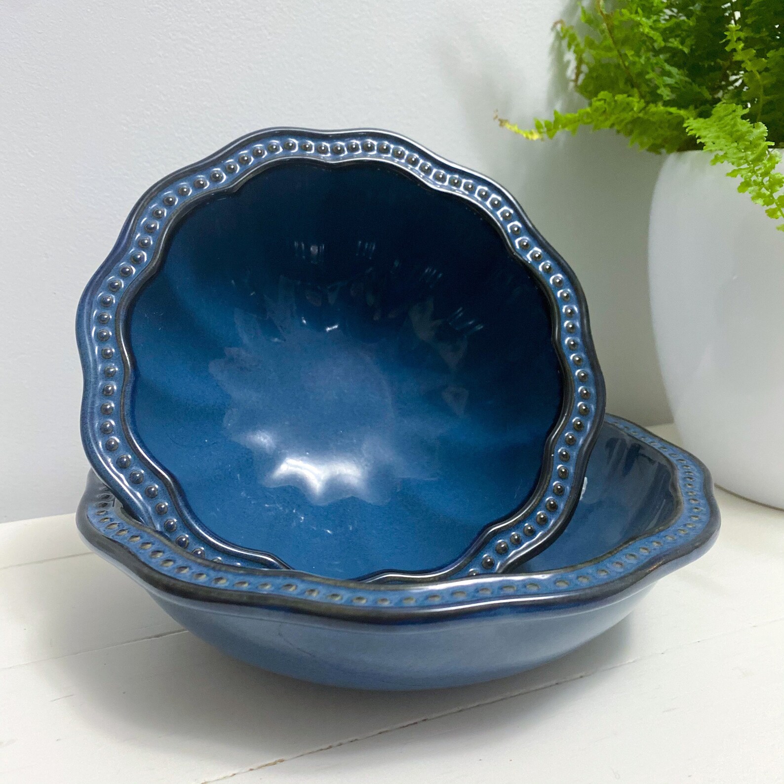 Roscher & Co. Blue Stoneware Hobbnail Bowls Set of 2 Etsy