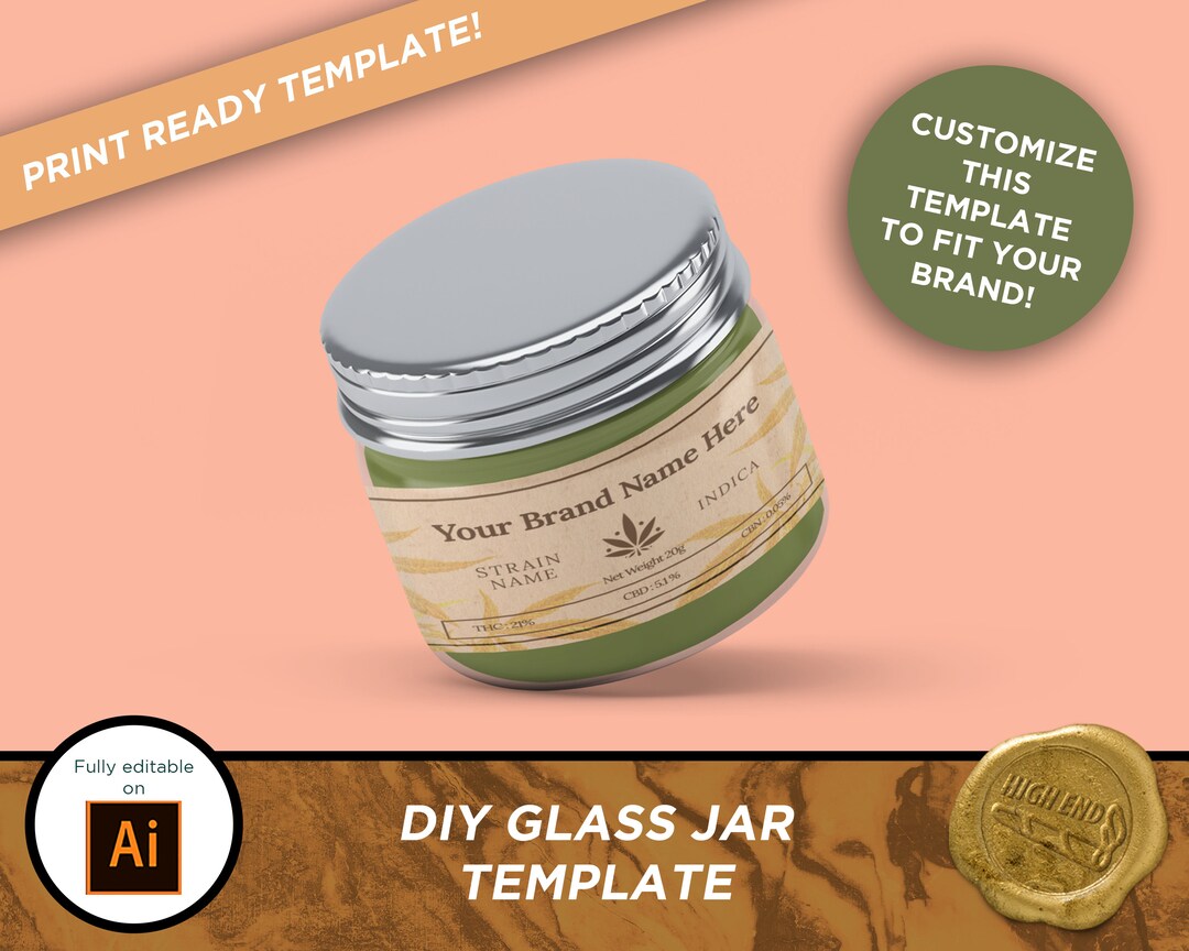 DIY Glass Jar Label Template Ver 3 for Your Cannabis Business. Etsy