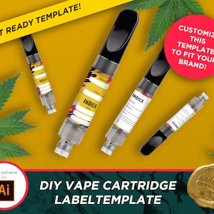 DIY CBD、大麻ビジネス向けの Delta 8 Vape カートリッジ ラベル バージョン 2 テンプレート。薬局、中小企業。AI テンプレート。