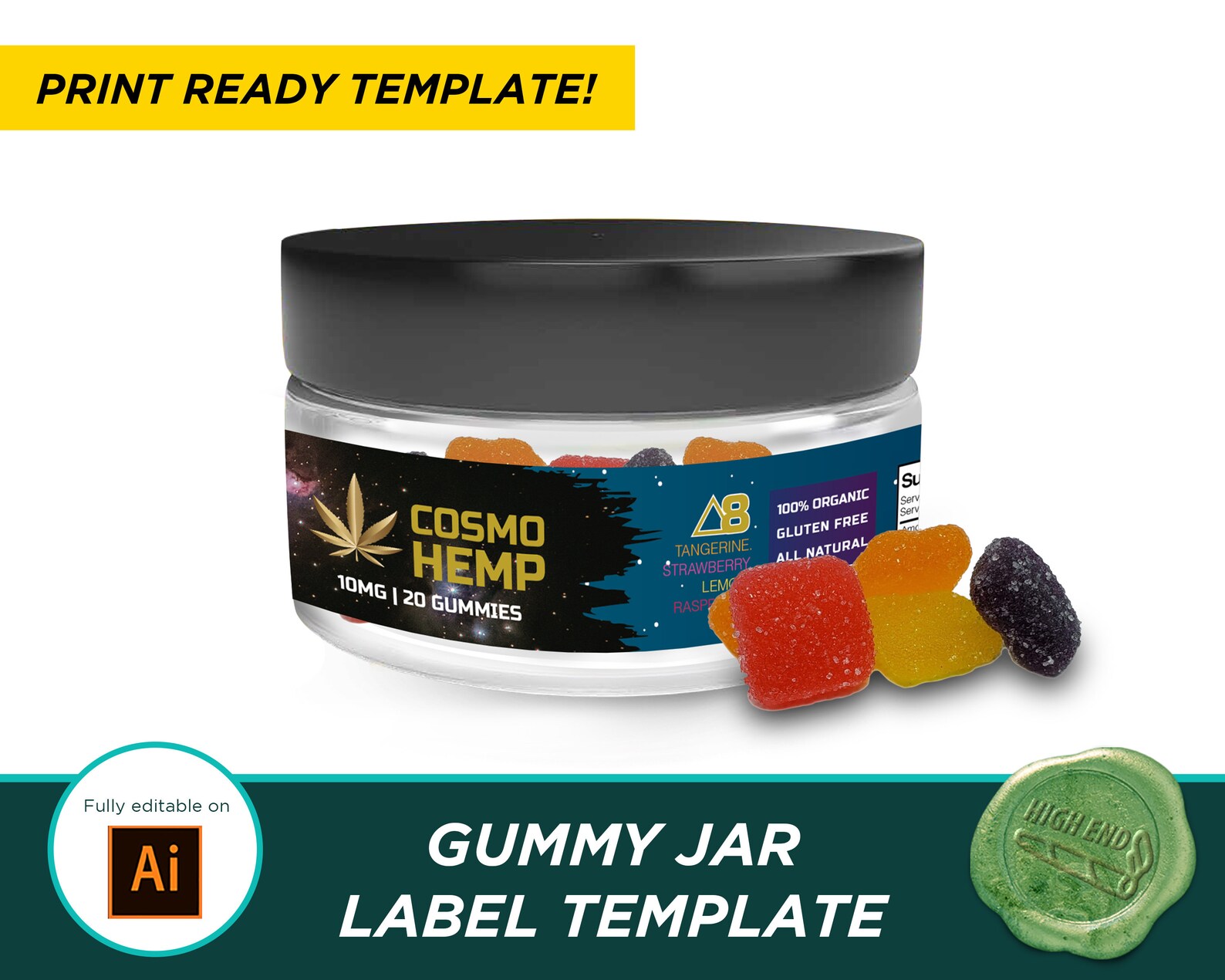 Premade Gummy Jar Label Template for your Cannabis business. Etsy