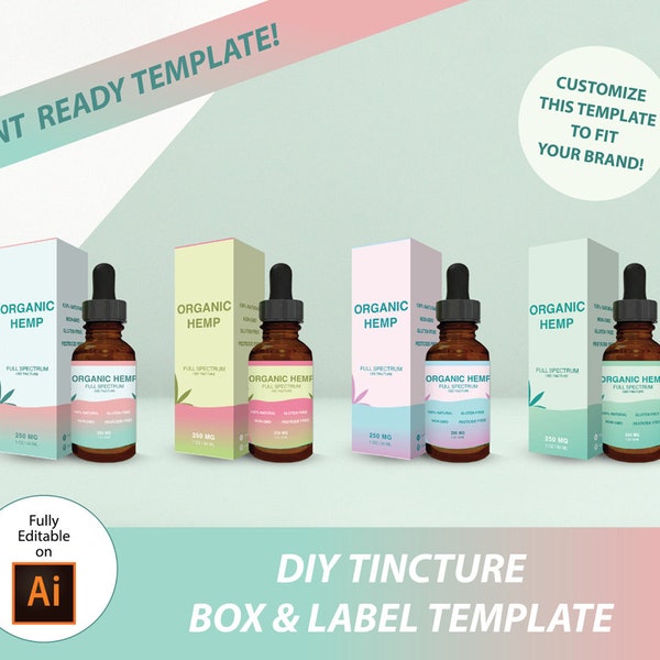 Cannabis THC Tincture w CBD, oil, Dispensary, Small Businesses. AI Template. Box and Label Template